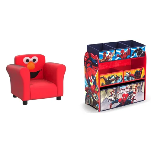 Vista 9 de Delta Children Sesame Street Elmo - Silla tapizada, color rojo y Disney/Pixar Toy Story 4 y 6 cubos de diseño y almacenamiento organizador