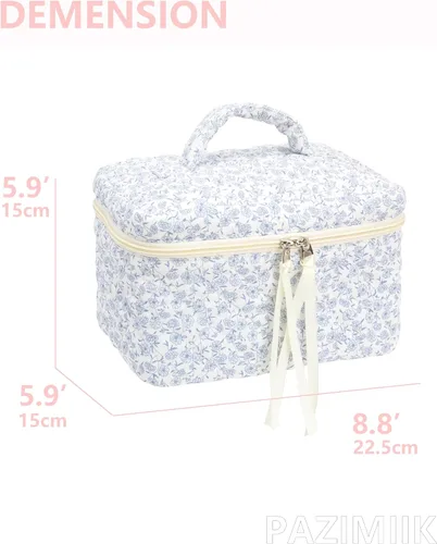 Vista 4 de Quilted Makeup Bag for Women, Travel Cosmetic&Toiletry Bag,Blue Flower