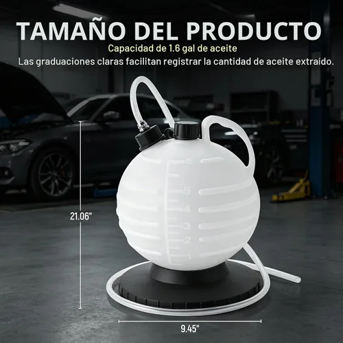 Vista 2 de Bomba extractora de aceite al vacío manual Hexace 6L con 1 manguera y 3 tubos