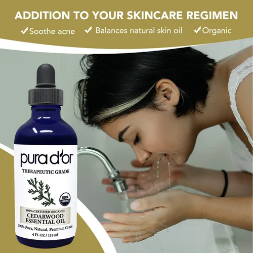 Vista 3 de PURA D'OR Aceite esencial de madera de cedro orgánico (4 onzas con gotero de vidrio) 100% puro y natural de grado terapéutico para cabello, cuerpo