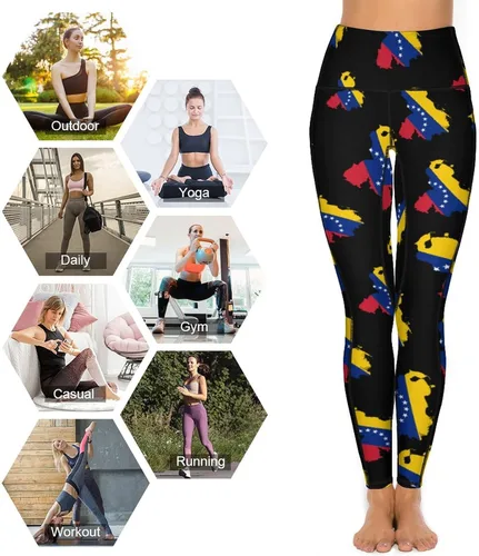 Vista 5 de Pantalones de yoga con diseño de bandera de Venezuela para mujer, leggings de cintura alta, pantalones de entrenamiento casuales con bolsillos