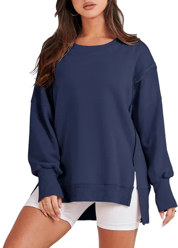 Vista 16 de ANRABESS Sudaderas de gran tamaño para mujer, con cuello redondo, manga larga, casuales y holgadas, con aberturas, ropa de otoño 2025
