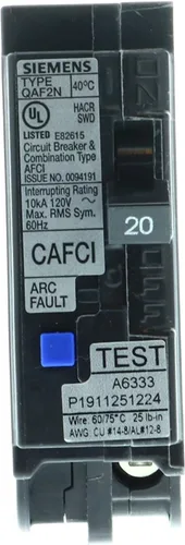 Vista 2 de Disyuntor de 20 Amperios, 1 Polo, Tipo Combinación AFCI, Para Enchufar, Neutro