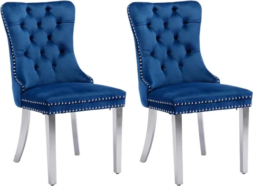 Vista 19 de Juego de 2 sillas de comedor de terciopelo beige, modernas sillas de cocina