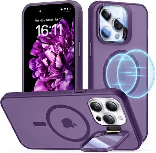 Vista 14 de Funda para iPhone 14 Pro, protección contra caídas de grado militar, compatible con MagSafe, soporte integrado y protector de lente de cámara, funda
