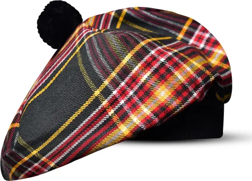 Vista 50 de Sombrero escocés Tam o Shanter Gorro escocés Tartan P.V Tartan (poliviscosa) Mezcla de lana con pompón Talla única para todos.