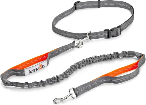 Vista 14 de Tuff Mutt Correa de cintura manos libres para perros para caminar, correr y hacer senderismo, clip de mosquetón, cinturón ajustable con doble asa