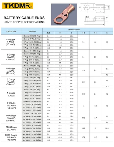 Vista 40 de TKDMR - Kit de 264 piezas de extremos de cable de batería, 132 piezas de terminales de anillo de lengüetas de cable de cobre resistentes AWG 8 6 4 2