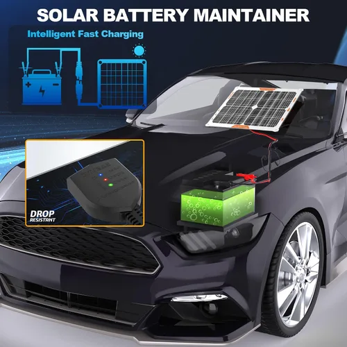 Vista 4 de OYMSAE-Cargador de batería con panel solar de 20 W/12 V, portátil, impermeable, carga por goteo + Mantenedor p/auto/embarcación/casa rodante