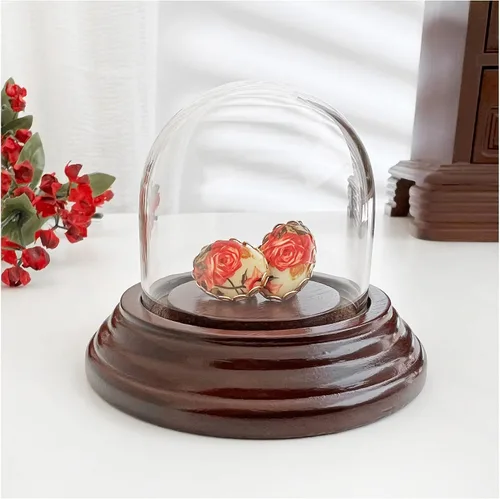 Vista 2 de Plymor 1.875" x 1.875" Mini cristal Display Dome Cloche (base de chapa de caoba oscura)
