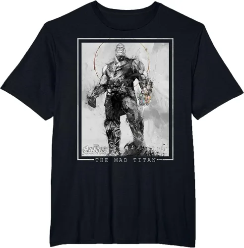 Vista 35 de Marvel Avengers Infinity War Thanos Sketch Graphic Camiseta Negro