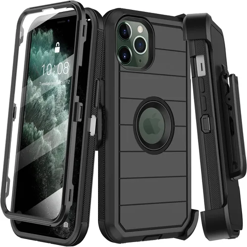 Vista 11 de KECAI Funda para iPhone 11 Pro con estuche de clip para cinturón, protector de pantalla integrado, resistente a prueba de golpes, protección contra