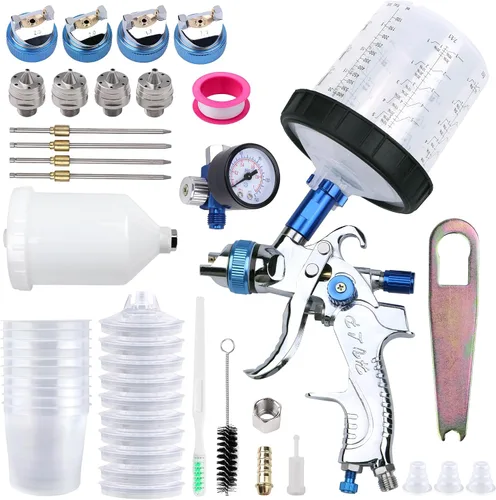 Vista 9 de Pistola pulverizadora HVLP con 10 tazas desechables de pintura de 600ML, kit de pistola pulverizadora de alimentación por gravedad para automóviles