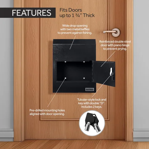 Vista 3 de Durabox Caja Fuerte de Depósito de Buzón a Través de la Puerta 12 x 6 x 15 pulgadas - Buzón de Acero Resistente con Cerradura para Recibir Correo