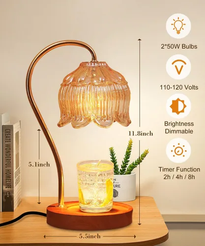 Vista 2 de Lámpara Calentadora de Velas Regulable con Temporizador - Regalos del Día de la Madre para Mamá, Lámpara de Vela de Flores Fragantes con 2 * 50W