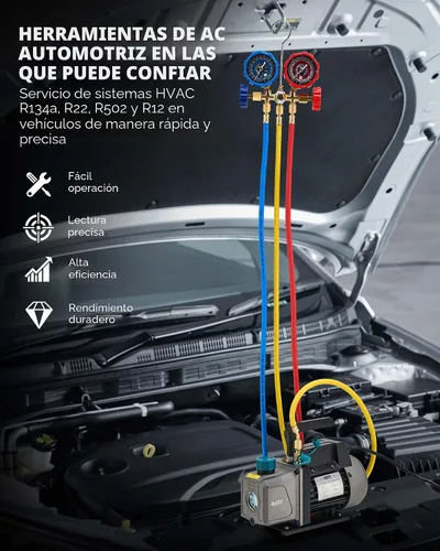 Vista 2 de Orion Motor Tech Juego de bomba de vacío y medidor de CA, kit de manómetro de bomba de vacío de 1/4 hp 3.5 cfm con 3 adaptadores de mangueras