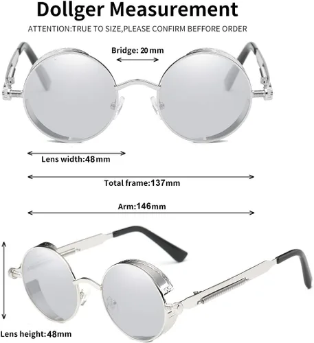 Vista 65 de Dollger Gafas de sol vintage Steampunk Retro Metal Round Circle Frame