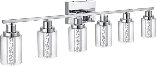 Vista 11 de MELUCEE Lámparas de tocador de baño, 3 luces LED sobre espejo, 3000 K-6000 K, moderna luz negra para baño con pantalla de cristal de burbujas, chips
