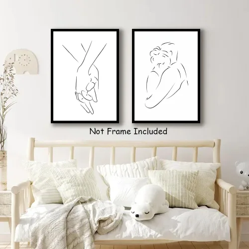 Vista 3 de PUYIQARE Dibujo de línea pareja abrazo a mano lienzo arte de pared, impresión minimalista de lienzo de dibujo de líneas, arte de pareja en blanco