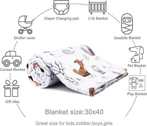 Vista 7 de HOMRITAR Manta de bebé para niños y niñas, manta de felpa suave de visón con respaldo punteado de doble capa para niños pequeños con zorros