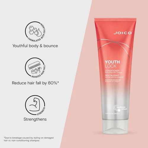 Vista 4 de Joico YouthLock Set formulado con colágeno Cuerpo juvenil y rebote Reduce la rotura y el encrespamiento Suaviza y desenreda el cabello