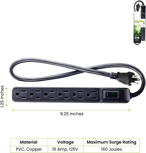 Vista 5 de Go Green Power Inc. GG-16103MINBK - Protector de sobretensiones de 6 tomas, color negro