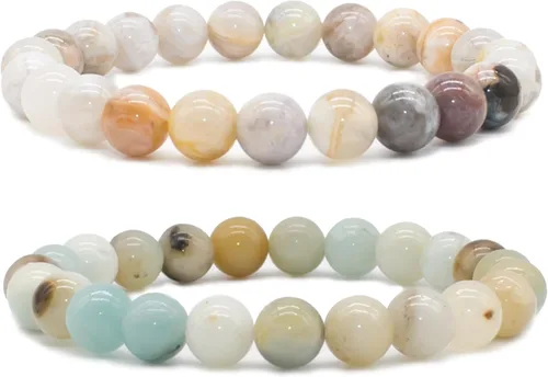 Vista 40 de Bivei - Pulsera elástica de cuentas redondas de cristales curativos semipreciosos naturales, hecha a mano, rellenadores de regalo para mujeres Ágata
