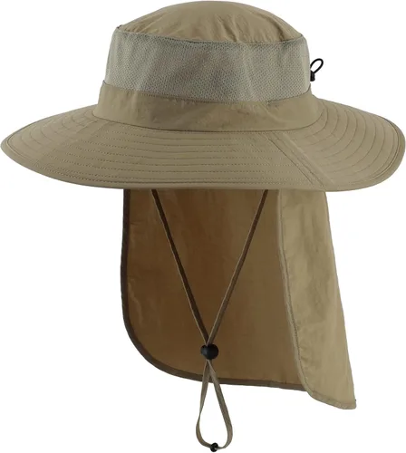 Vista 11 de Home Prefer Sombrero de sol UPF50+ de malla para exteriores, de ala ancha, con solapa para el cuello, sombrero de pesca para hombres y mujeres Verde