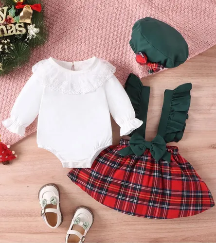 Vista 4 de Happy Cherry Vestido de Navidad para bebé, disfraz de tutú de Navidad, mameluco festivo de Papá Noel