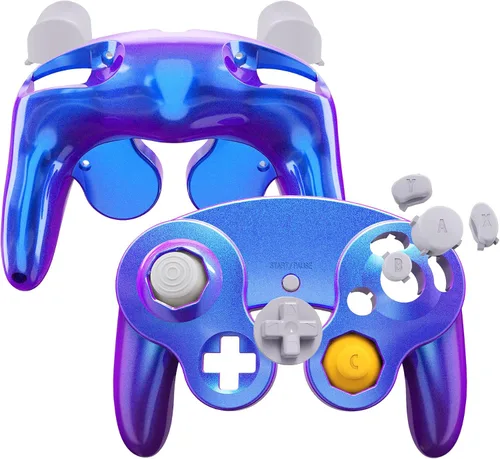 Vista 10 de eXtremeRate Placa trasera negra para Nintendo Gamecube Controller, cubierta de repuesto de agarre suave al tacto con botones para controlador