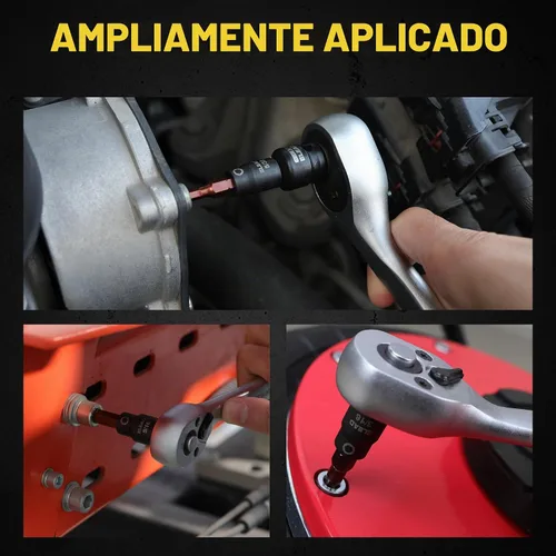 Vista 8 de Juego de 16 piezas de enchufe de impacto de broca hexagonal SAE - Juego de enchufe Allen de acero S2 premium de 5/64"-9/16" con adaptadores de Sae
