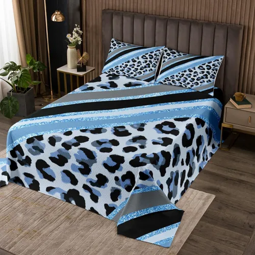 Vista 23 de Juego de colcha con lazo para niños, tamaño individual, diseño de cebra y leopardo con purpurina, decoración de habitación para niñas y mujeres