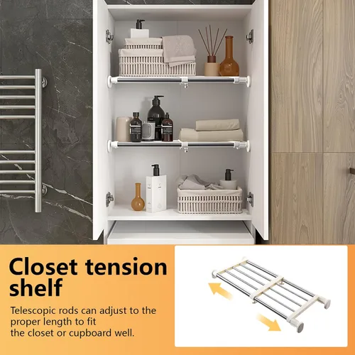 Vista 2 de BAOYOUNI - Estante de tensión expandible para armario de ropa organizador ajustable con divisores/separadores DIY para guardar ropa en color marfil