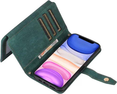 Vista 8 de ZCDAYE Funda tipo cartera para iPhone 11, iPhone 11 (6.1 pulgadas) Funda de teléfono cartera, cremallera premium (con pulsera) Funda de cuero