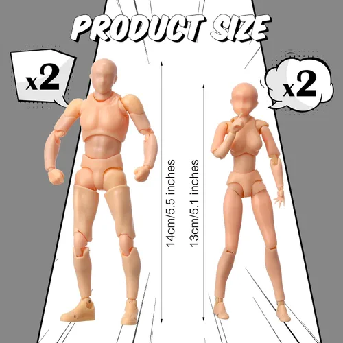 Vista 2 de Meooeck 4 Juegos de Figuras de Acción Modelo de Cuerpo de PVC para Artistas Maniquí de Dibujo Articulado para Pintura, Bocetos, Regalos de Beige