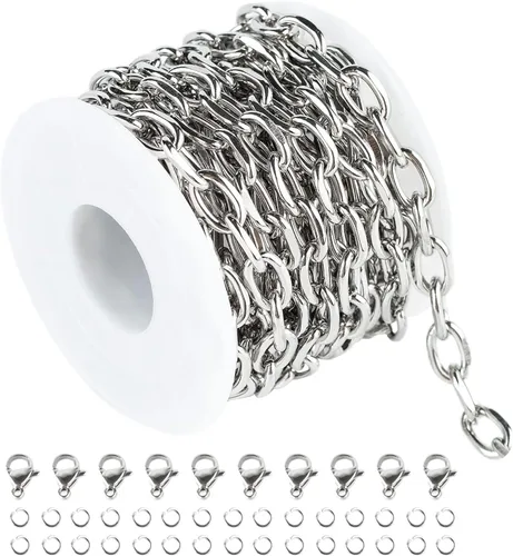 Vista 12 de UMAOKANG - Cadenas de acero inoxidable chapadas en oro de 16.4 pies para fabricación de joyas 1.0 cable de oro