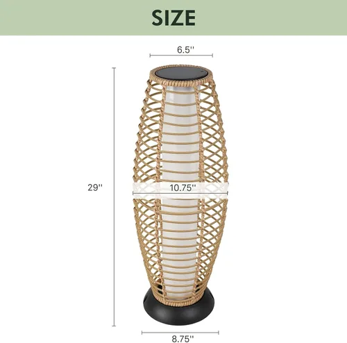 Vista 9 de Solar Yard Lámpara de pie para exteriores, luces de patio, farol con energía solar, resistente a la intemperie, luces de mimbre para terraza