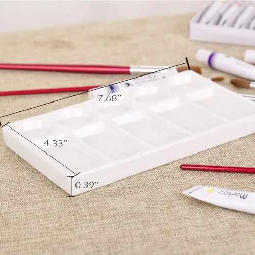 Vista 2 de VanEnjoy 10 Wells - Paleta de pintura rectangular blanca para artista, paleta de acuarela de porcelana, bandeja de mezcla de cerámica para pintura
