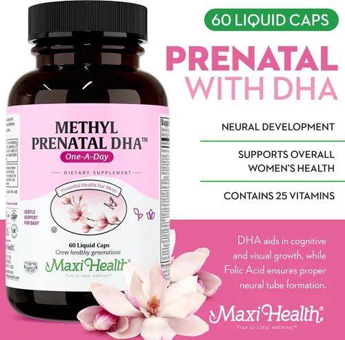Vista 4 de Maxi Health - Vitaminas prenatales metil prenatales DHA para mujeres, formuladas por médicos, kosher, multivitamínico prenatal sin gluten con 25