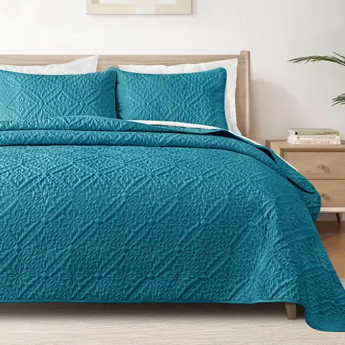Vista 20 de Exclusivo Mezcla Juego de Edredón Individual, Cubrecamas Ligeras y Suaves con 1 Funda de Almohada, Edredones Modernos de Color Azul Aguamarina