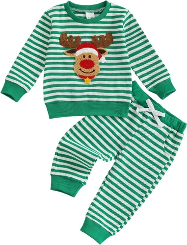 Vista 8 de Conjunto de Navidad para bebé niño con camisa divertida larga y pantalón conjunto de ropa de primera Navidad para niños de 6 a 12, 18, 24 meses 2T