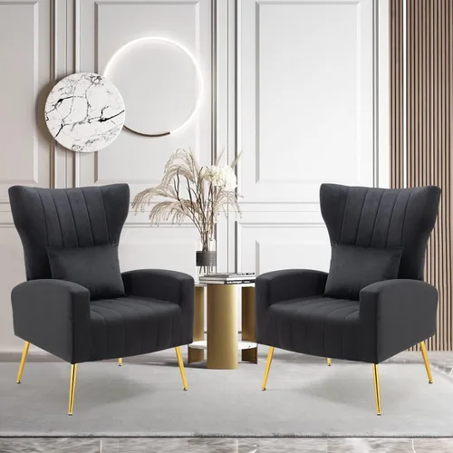 Vista 7 de Silla decorativa de terciopelo con respaldo abatible y cojín lumbar, sillón moderno para sala de estar/dormitorio, silla lateral de recepción