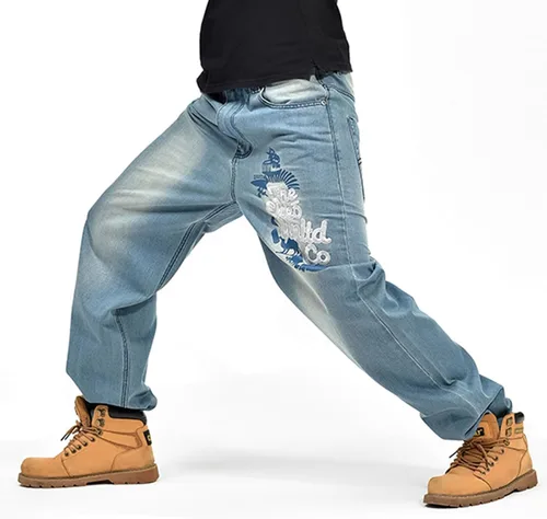 Vista 4 de Y2K Jeans - Pantalones de mezclilla para hombre, estilo hip hop, estilo vintage, bordados, estilo gótico, recto, holgados, pierna ancha