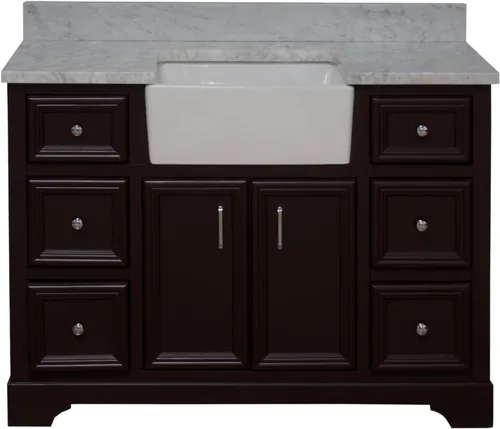 Vista 6 de Kitchen Bath Collection Zelda - Mueble de granja de 48 pulgadas (carrara/chocolate): incluye gabinete de chocolate con encimera de mármol italiano