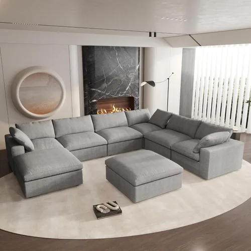 Vista 48 de Cloud - Sofá modular convertible de 80.3 pulgadas en forma de L para sala de estar con otomana de almacenamiento, sofás profundos minimalistas