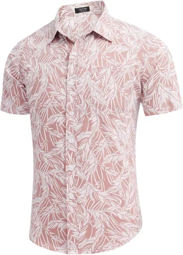 Vista 3 de COOFANDY Men Boys Linen Shirts Short Sleeve Button Down Shirts Hawaiian Tropical Shirts