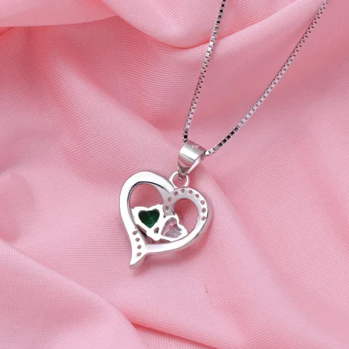 Vista 5 de Collar de corazón personalizado con 2 piedras natales, 2 nombres, colgante con nombre personalizado para madre hija, regalos del día de la madre