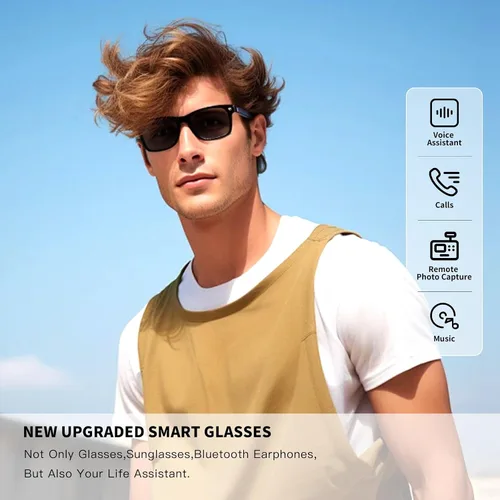Vista 2 de Lentes inteligentes, gafas de sol Bluetooth, nuevas gafas inteligentes mejoradas para hombres/mujeres, altavoz de oído abierto, compatible
