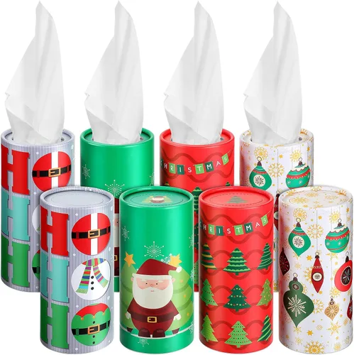 Vista 10 de Yexiya 4 piezas Portapañuelos navideño para coche con paquete de pañuelos faciales Cilindro de Navidad Cajas de pañuelos para coche Tubo redondo