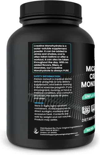 Vista 3 de PURE ORIGINAL INGREDIENTS Monohidrato de creatina micronizada, 272 porciones, sin rellenos, sin sabor (3 libras)